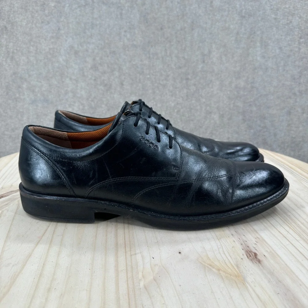 ECCO Holton Apron Toe Oxford Mens 12 Black Leather Lace Up Dress Shoes